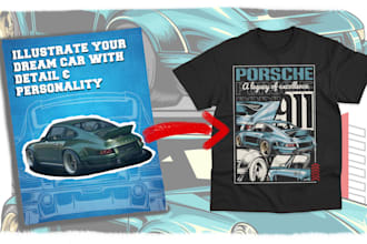 draw detailed custom car illustration for t shirt