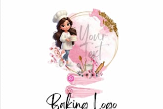 design watercolor feminine cake , cupcakes and bakery logo
