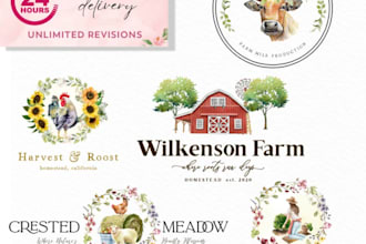 design vintage family farm, western, ranch logo