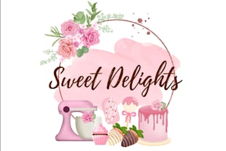 do watercolor feminine cake bakery dessert cookies cupcake and candies logo