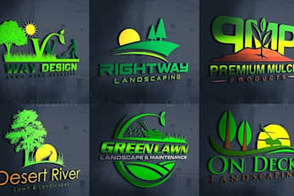 do landscape grass trimming lawn mower and lawn care logo