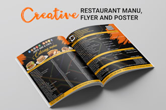 make creative food or restaurant manu, flyer, poster or brochure