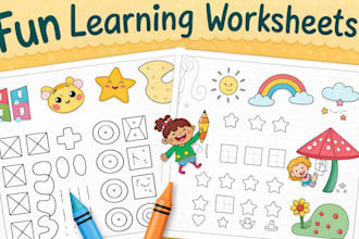 design english, math, science worksheets and drawing books for children