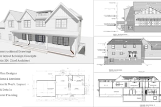 create residential building plans for permit in autocad, chief architect