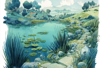 paint a watercolor and gouache landscape illustration