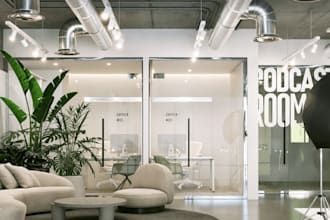 redesign 3d podcast room, studio station,office interior, cinema room,cgi render