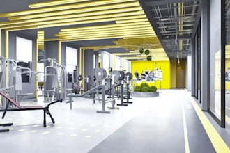 rebuild 3d workout studio,gym equipment layout,sport complex,boot camp rendering