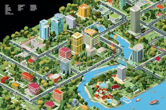 draw high quality vector or isometric map illustrations