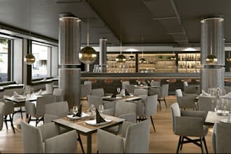 visualize 3d restaurant design,vip interior,2d layout,counter design,bar lighten