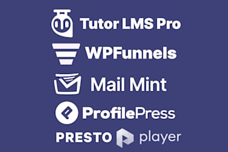 install tutor lms pro, wp funnels, mail mint, profilepress, presto player