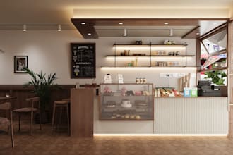 craft 3d nordic cafe,retro restaurant,cupcake shop,pizzeria rendering,cgi bakery