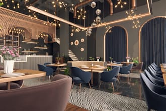 remodel 3d office render, restaurant apartment, bar club, coffee house rendering