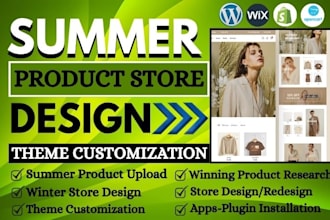 create summer product store , wordpress, shopify, wix clothing store design