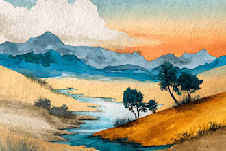 paint landscape and architechtural structure with watercolor