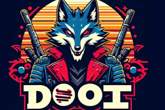 do retro t shirt wolf kitsune logo with express delivery