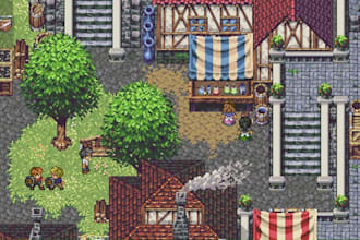 do pixel art tileset, rpg maker, top down pixel tilemap, game art, game assets