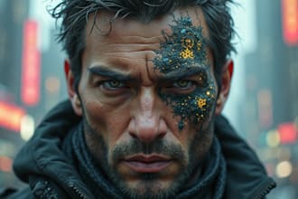 create scifi or cyberpunk character portrait art