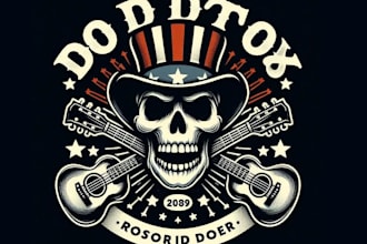 do vintage skull guitar logo with rockstar style illustration design