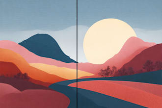 draw abstract minimalistic vector landscape