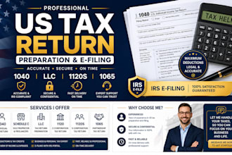 prepare and e file US tax returns for 1040, llc, 1120s and 1065