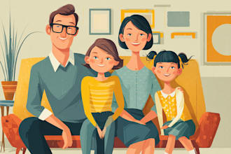 make a realistic vector family portrait  multiple picture