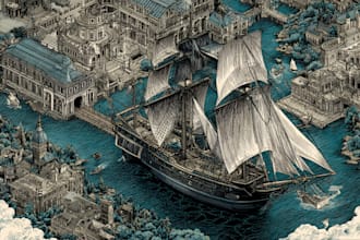 create a high quality fantasy map, vintage etc