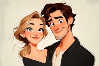drawing a cartoon disney couple portrait