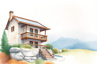 draw custom sketch with watercolor renderings