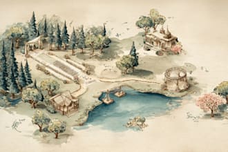 create a custom hand drawn ink or watercolor wedding map