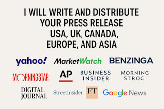 write and distribute your press release to USA, UK, canada, europe, and asia