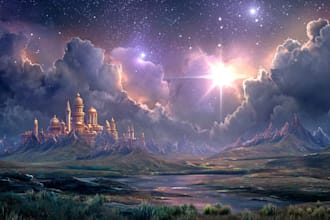 draw fantasy background and landscape
