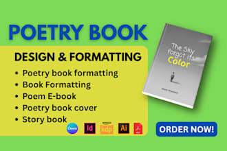 format, design poetry book formatting, poem, poetry book cover design story book