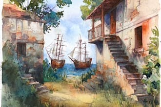 draw original watercolor landscape or architecture art
