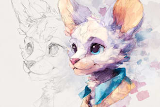 make a digital watercolor character art or furry art