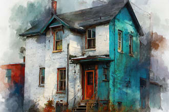 create house and building photo into watercolor art