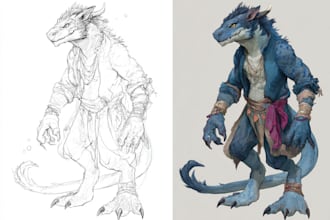 make a digital watercolor character art or furry art