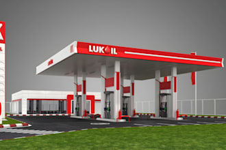 design 3d gas station, fuel station, petrol station, filling station