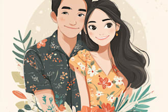 draw couple romantic potrait illustration for valentine gift