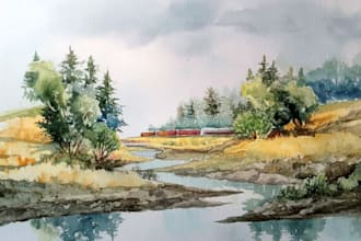 hand paint a watercolor or acrylic landscape