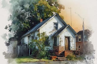 create watercolor portrait of your house from your image
