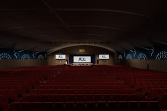 design hall, church auditorium, podium render, vector work,lighting layout,stage