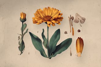 draw botanical illustrations in vintage herbarium style