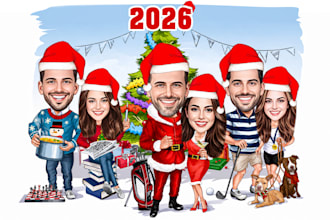 draw an amazing family christmas caricature