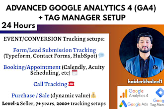 setup google analytics 4 ga4, tag manager GTM, conversion tracking forms, leads