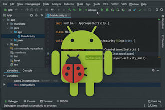 fix bugs in android app, gradle issues and debug android apps in android studio
