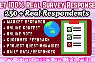 conduct 250 real respondents for your online survey form or polls form filling