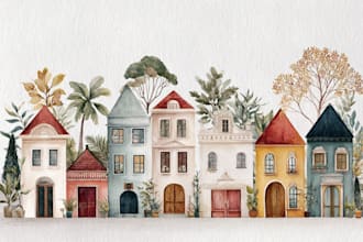 create a watercolor house illustration
