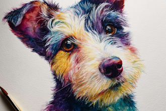 draw a rainbow watercolor portrait of your pet