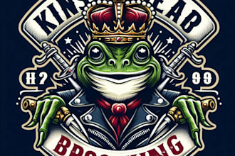 design high quality vintage biker frog king logo with t shirt design