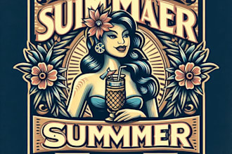 design high quality summer lady tiki bar logo with t shirt design
